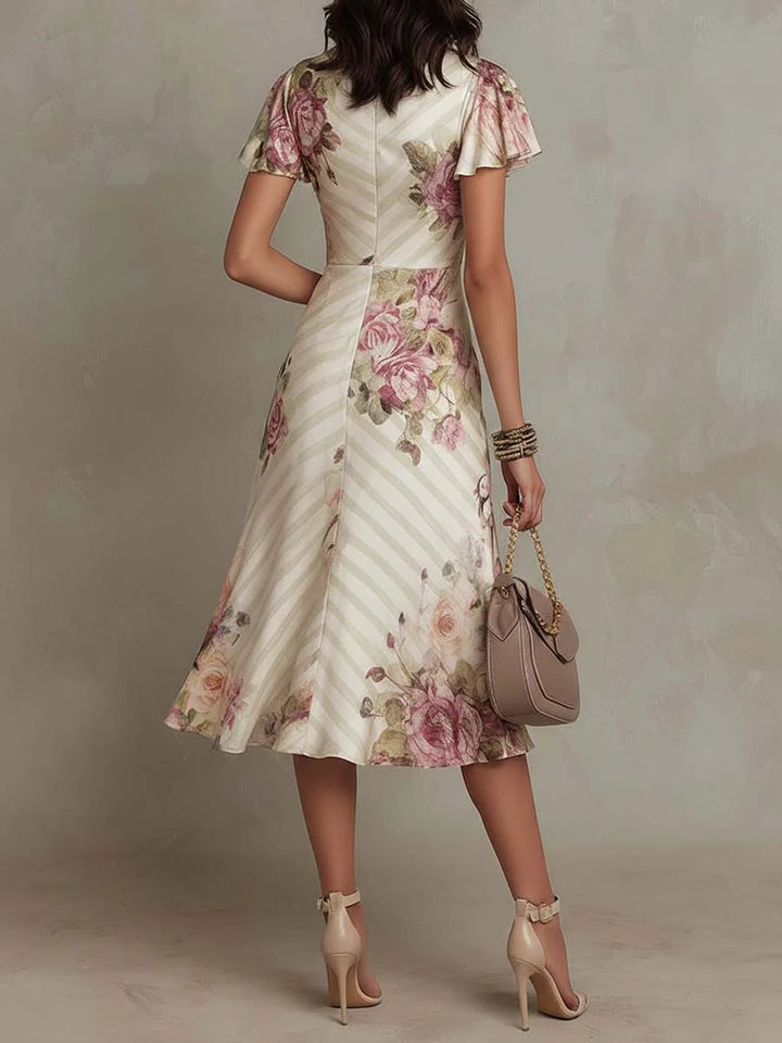 Alba | Elegantes Retro Floral Midi Kleid