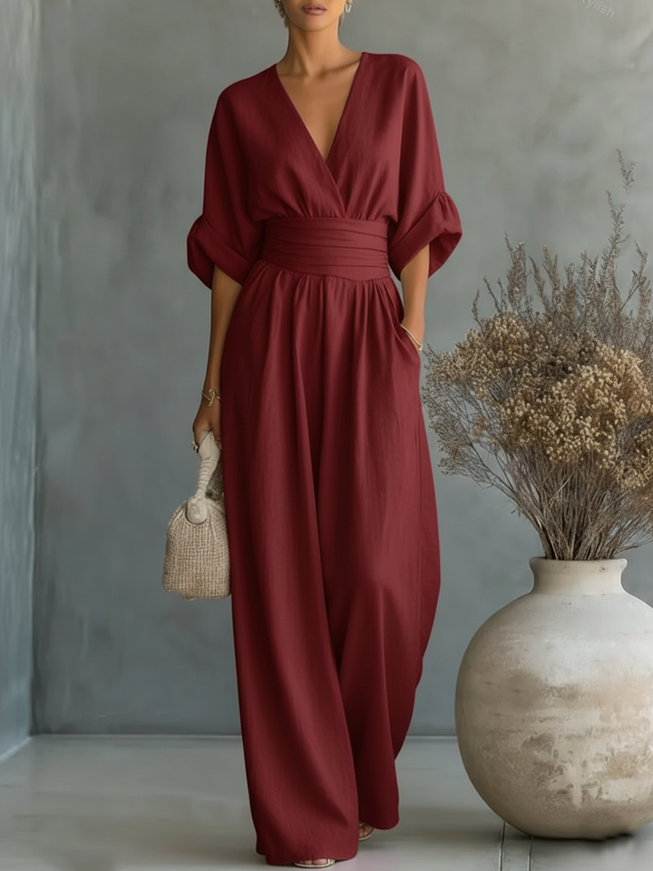 Maja | Eleganter V-Ausschnitt Hochtaillierter Jumpsuit