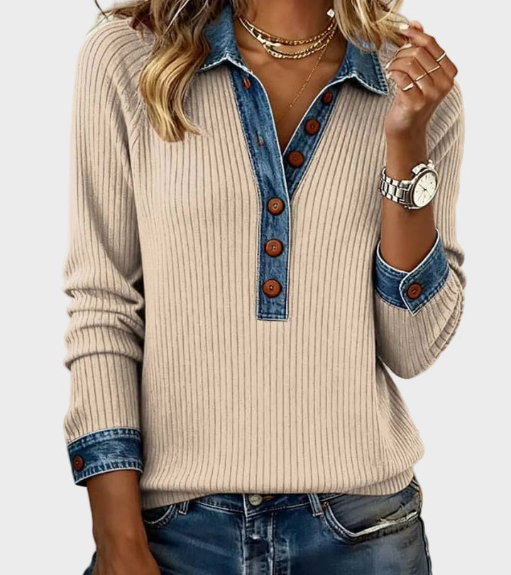 Ravit - Jeansgewebte Bluse mit langen Ärmeln