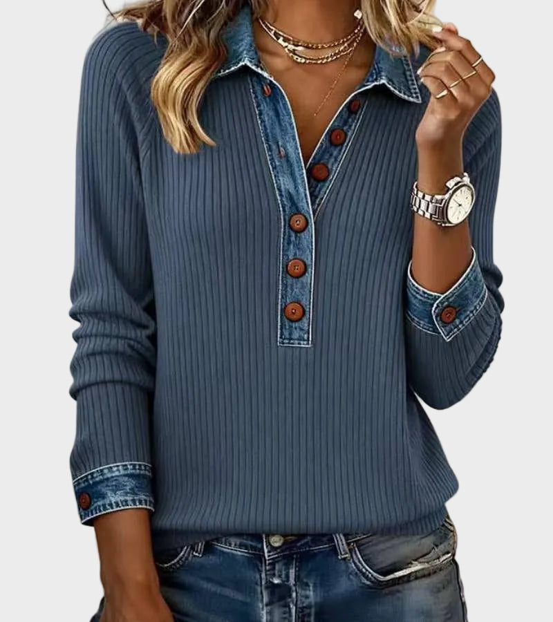 Ravit - Jeansgewebte Bluse mit langen Ärmeln