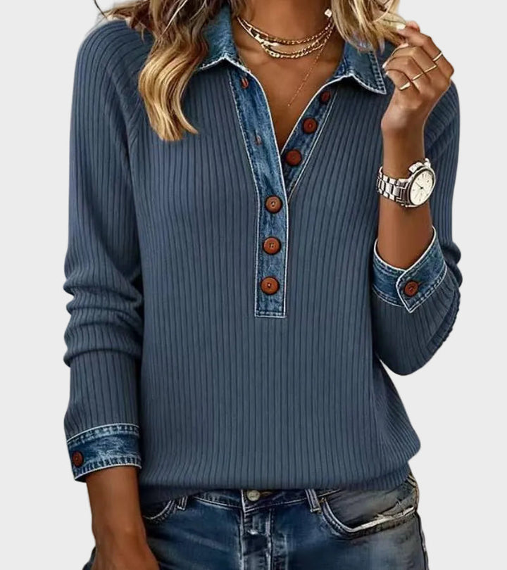 Ravit - Jeansgewebte Bluse mit langen Ärmeln