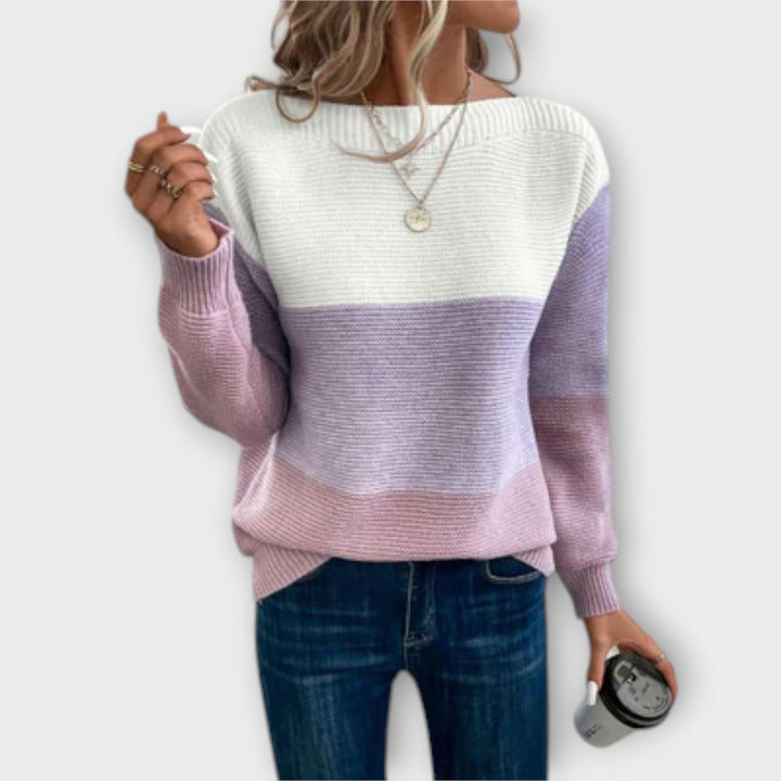 Clara - Eleganter, dreifarbiger Patchwork-Pullover