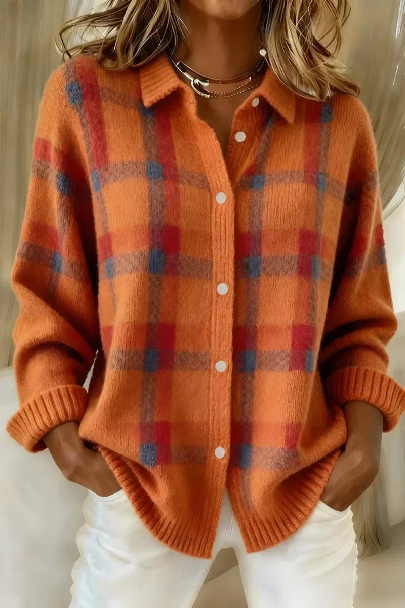 Megan | Karierte Strickjacke mit Knöpfen