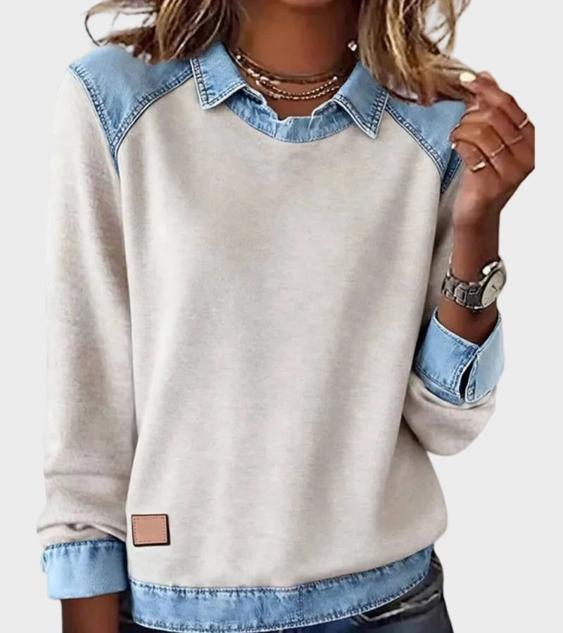 Ravit - Jeansgewebte Bluse mit langen Ärmeln