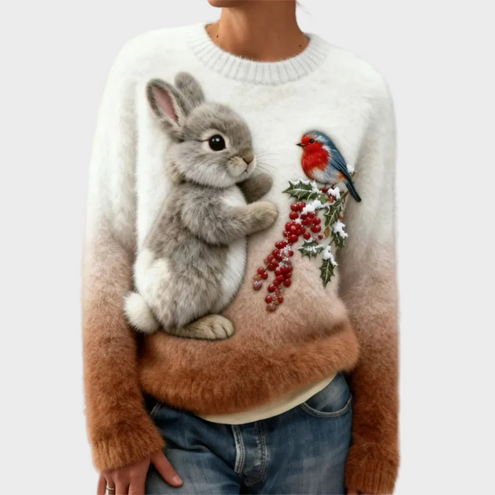 Lucy - Plüschpullover mit weihnachtlichem Hasen