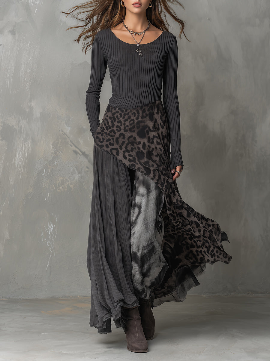 Martina | Langes Kleid mit Leopardenmuster