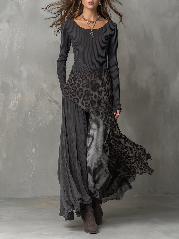 Martina | Langes Kleid mit Leopardenmuster