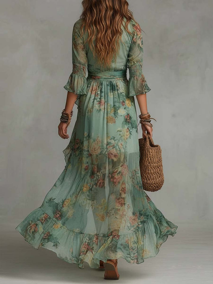 Aurora | Floral Maxi Kleid mit romantischem asymmetrischen Saum