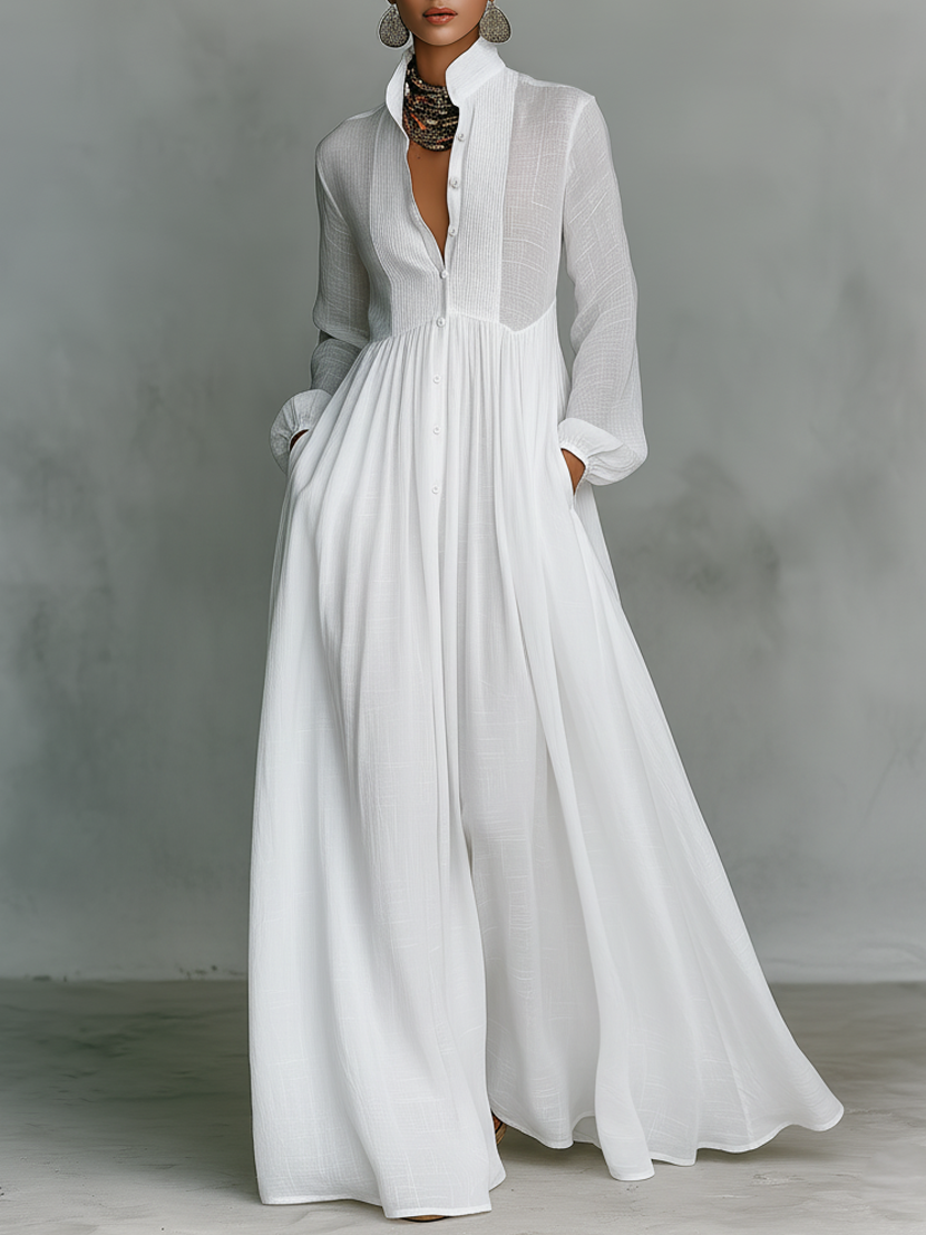 Sita | Maxi Minikleid mit Patchwork, hohem Kragen und langen Ärmeln
