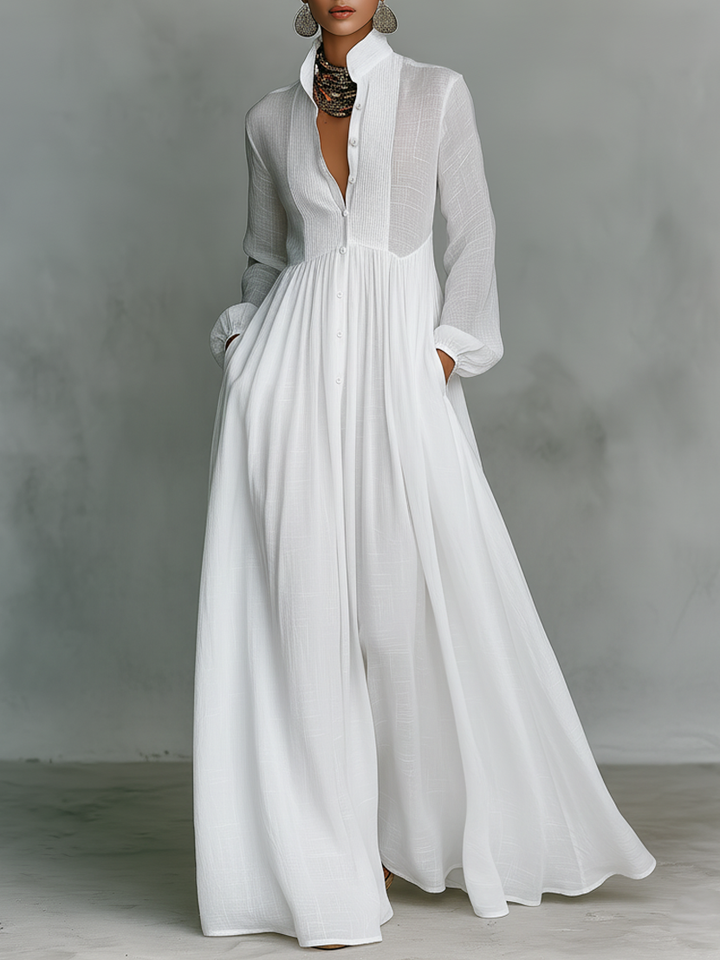 Sita | Maxi Minikleid mit Patchwork, hohem Kragen und langen Ärmeln