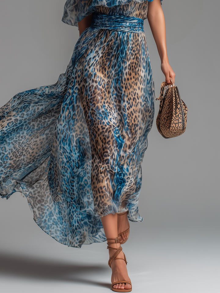 Selvaggia | Leopardenmuster Off-Shoulder Maxi Kleid