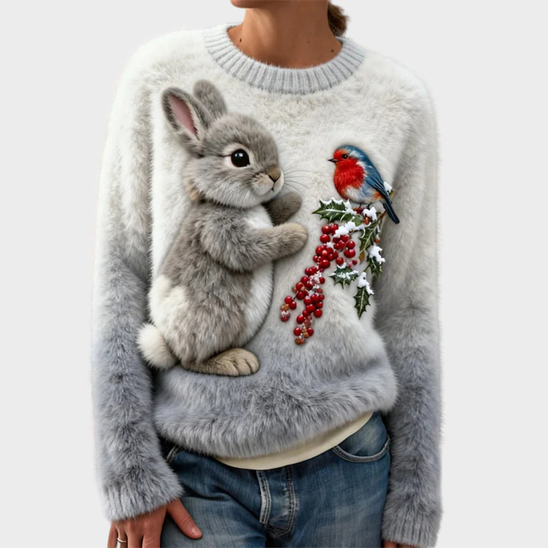 Lucy - Plüschpullover mit weihnachtlichem Hasen