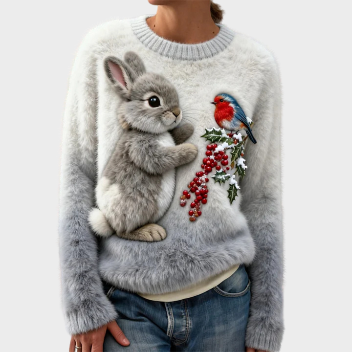 Lucy - Plüschpullover mit weihnachtlichem Hasen