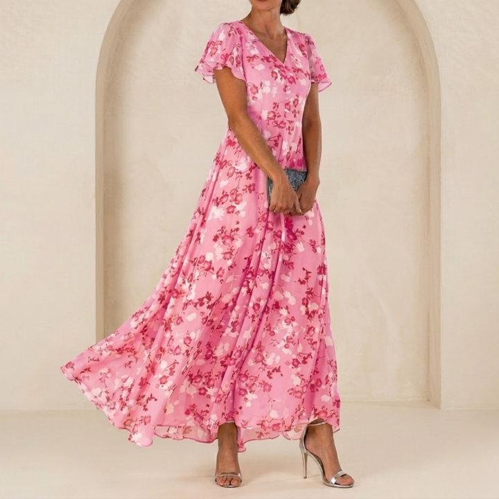 Léonie | Maxikleid mit Wickelausschnitt und transparenten Ärmeln