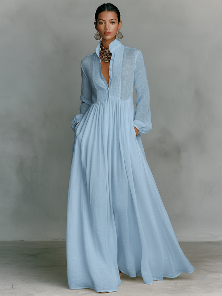 Sita | Maxi Minikleid mit Patchwork, hohem Kragen und langen Ärmeln