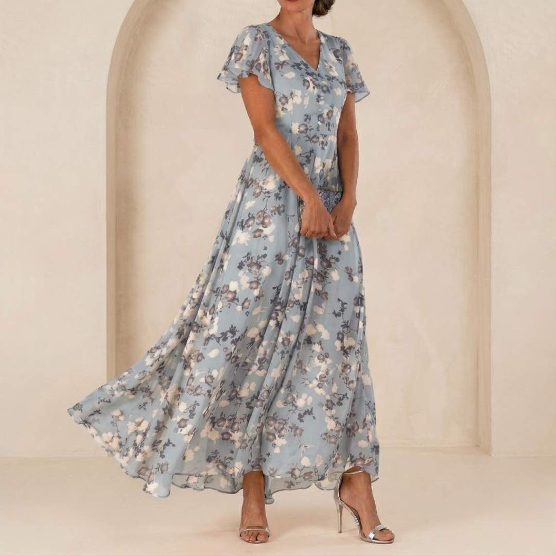 Léonie | Maxikleid mit Wickelausschnitt und transparenten Ärmeln