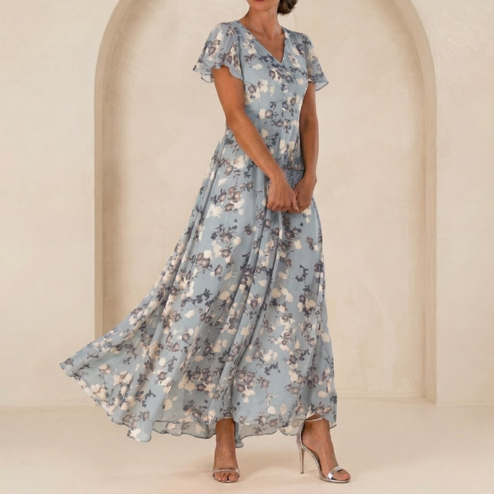 Léonie | Maxikleid mit Wickelausschnitt und transparenten Ärmeln