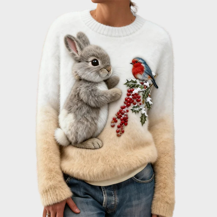 Lucy - Plüschpullover mit weihnachtlichem Hasen
