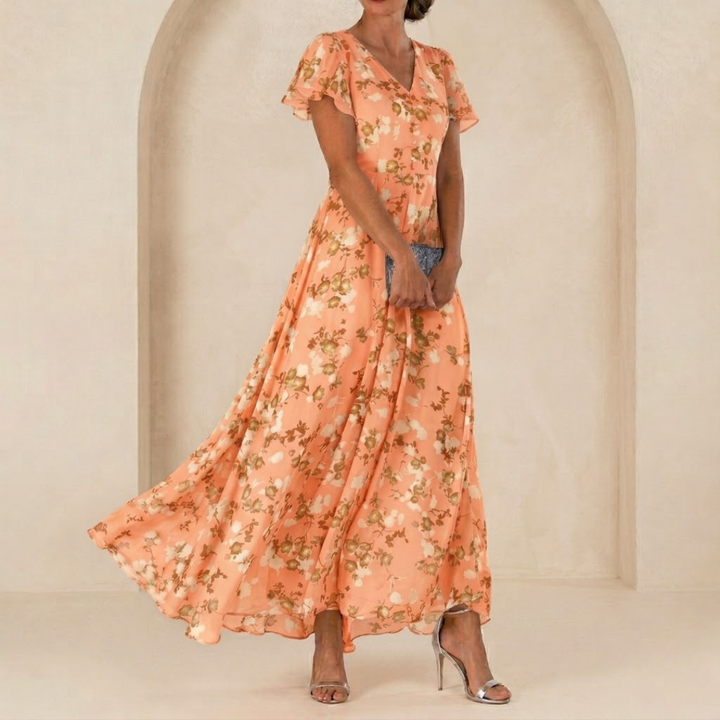 Léonie | Maxikleid mit Wickelausschnitt und transparenten Ärmeln