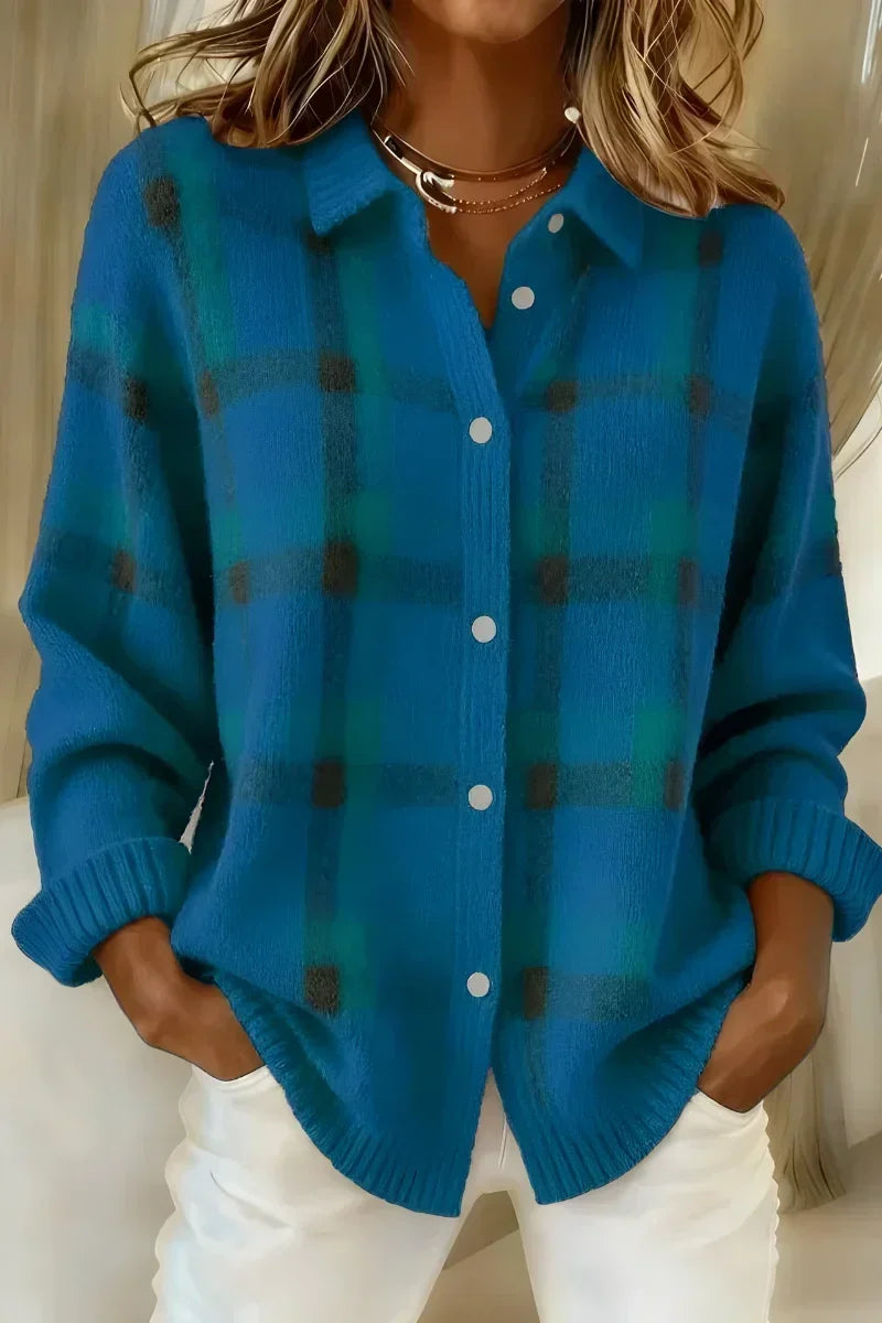 Kelsey | Gebürstete karierte Strickjacke