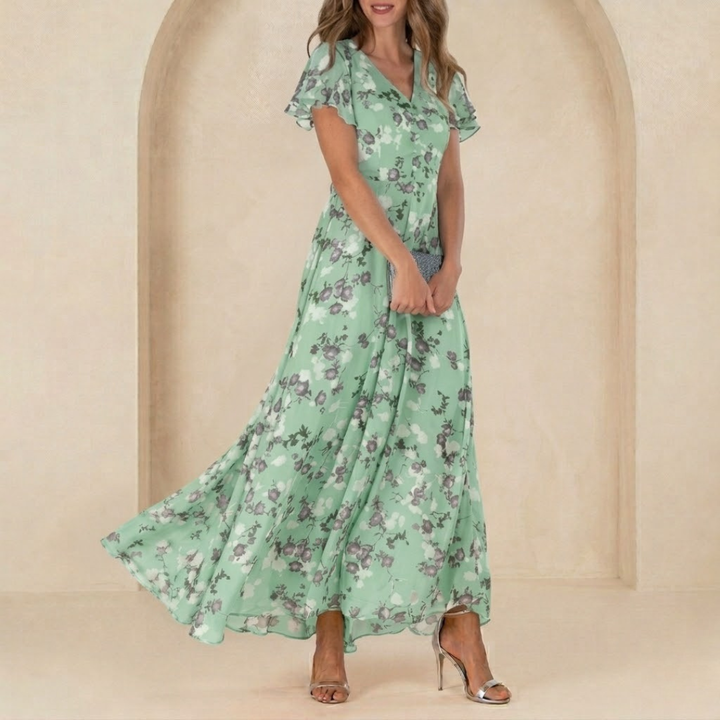 Léonie | Maxikleid mit Wickelausschnitt und transparenten Ärmeln