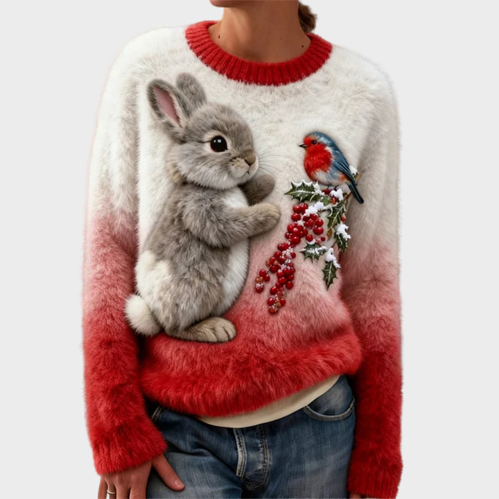 Lucy - Plüschpullover mit weihnachtlichem Hasen