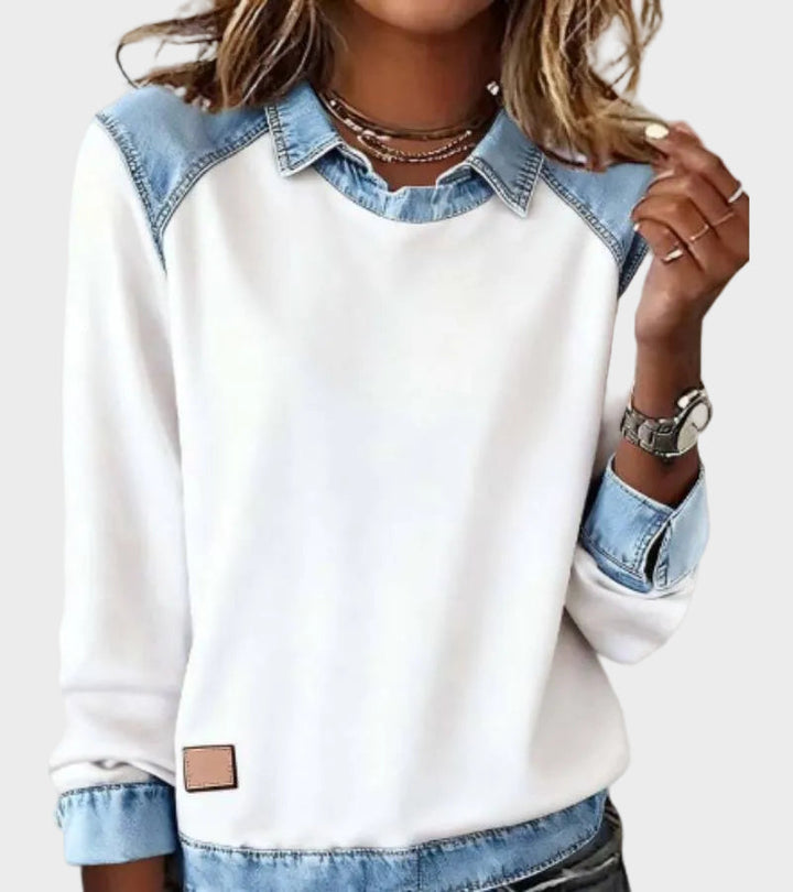 Ravit - Jeansgewebte Bluse mit langen Ärmeln