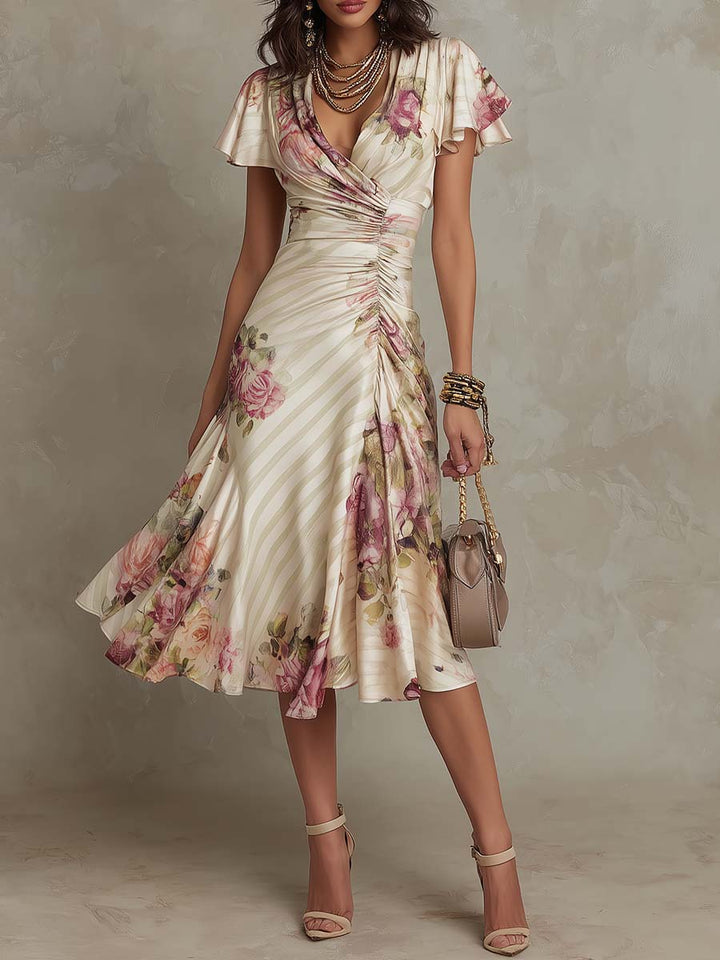 Alba | Elegantes Retro Floral Midi Kleid