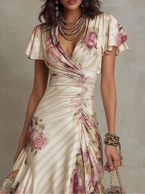 Alba | Elegantes Retro Floral Midi Kleid