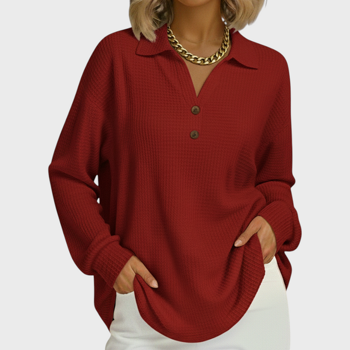 Laura - Oranger Pullover mit Polo-Kragen