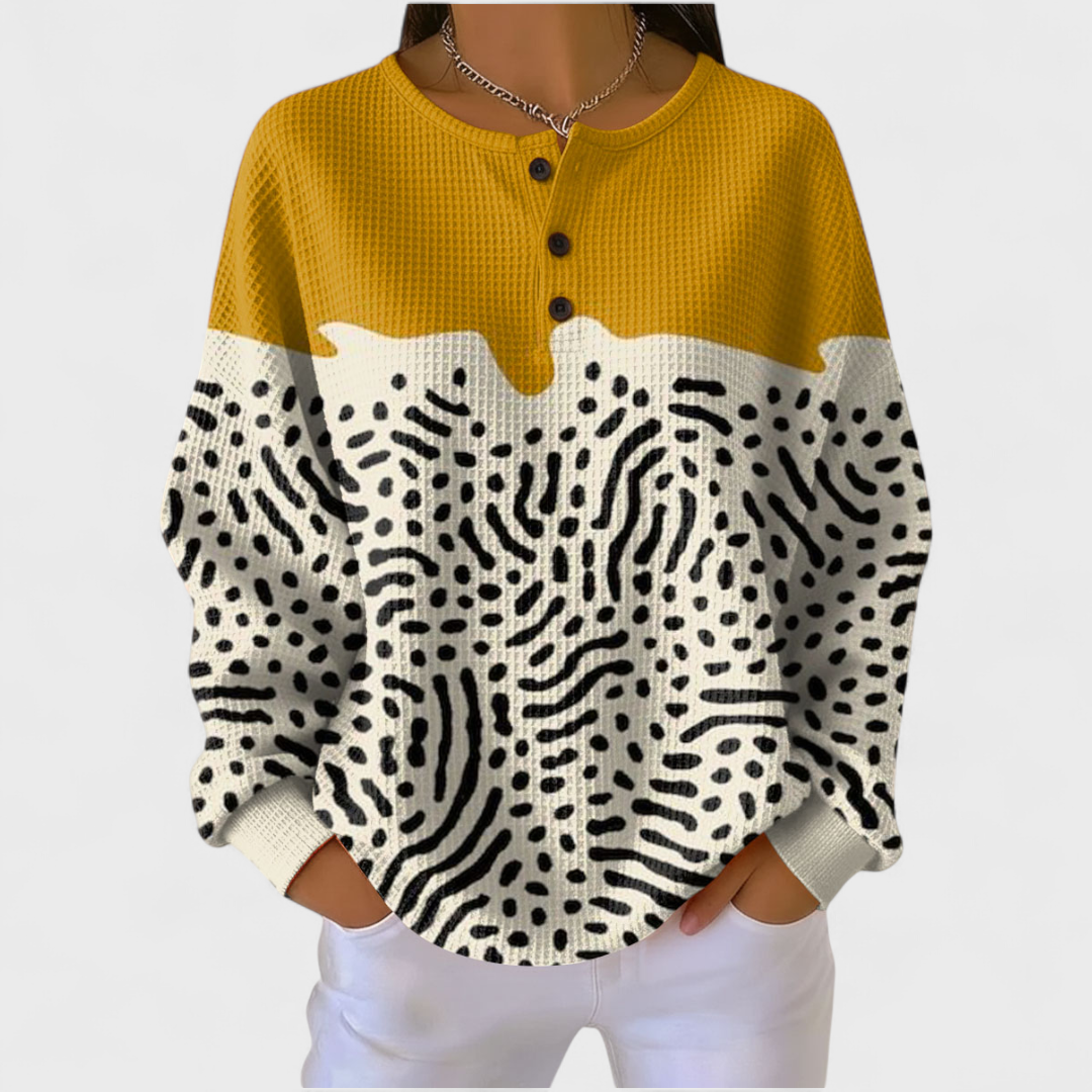 Liv - Gelb-weisser Pullover mit Animal-Print