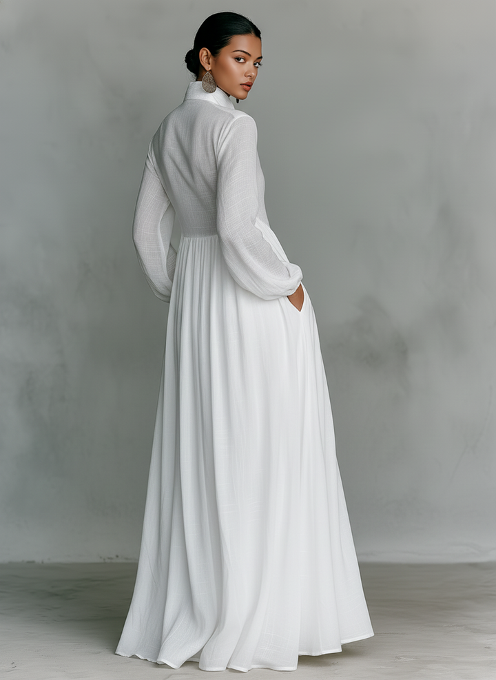 Sita | Maxi Minikleid mit Patchwork, hohem Kragen und langen Ärmeln