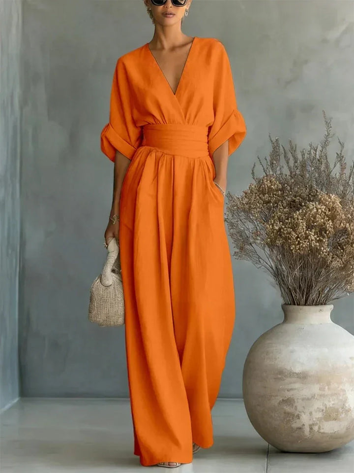 Maja | Eleganter V-Ausschnitt Hochtaillierter Jumpsuit