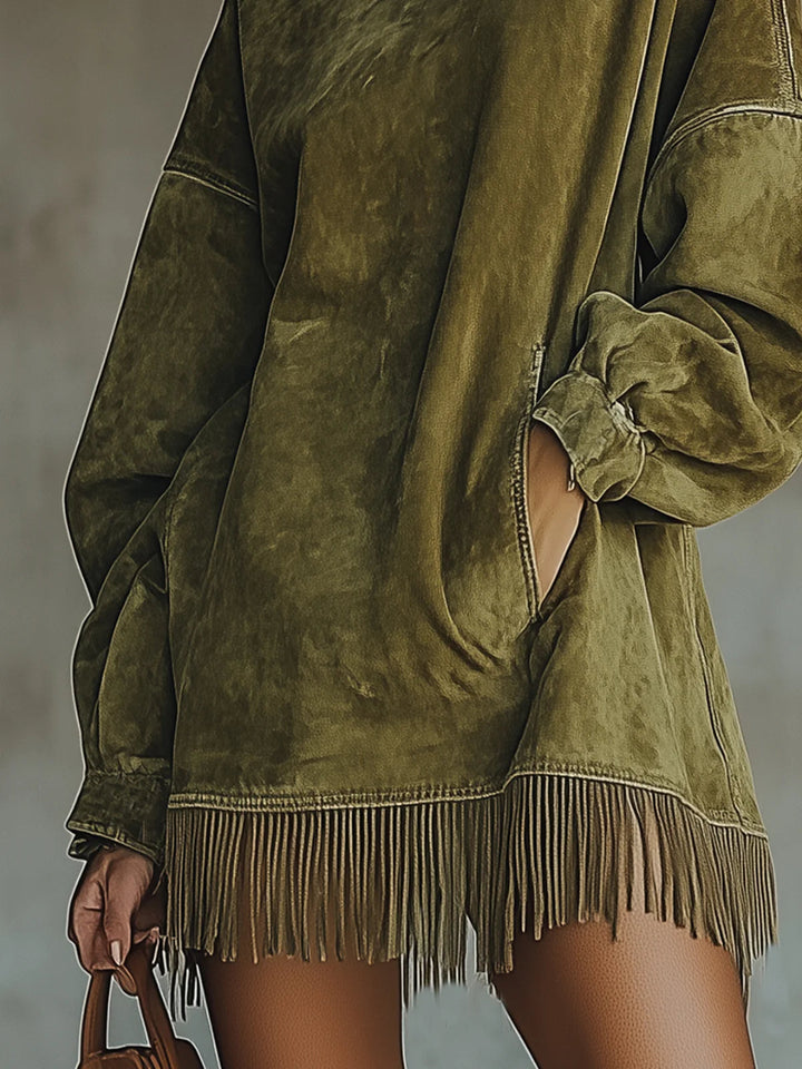 Amalia | Kleid mit hohem Kragen und Fransen