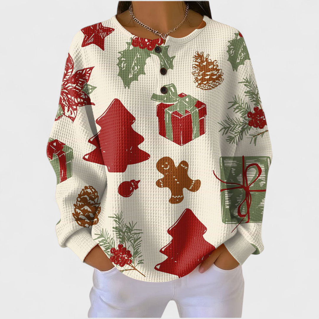 Olivia - Cremefarbener Pullover mit Weihnachtsmotiven