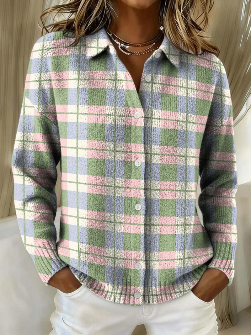 Margot | Pastellkarierte Strickjacke mit Knöpfen