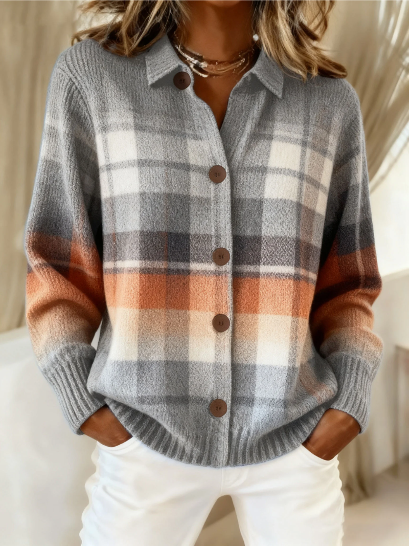 Marlene | Warme Ombré-Karostrickjacke