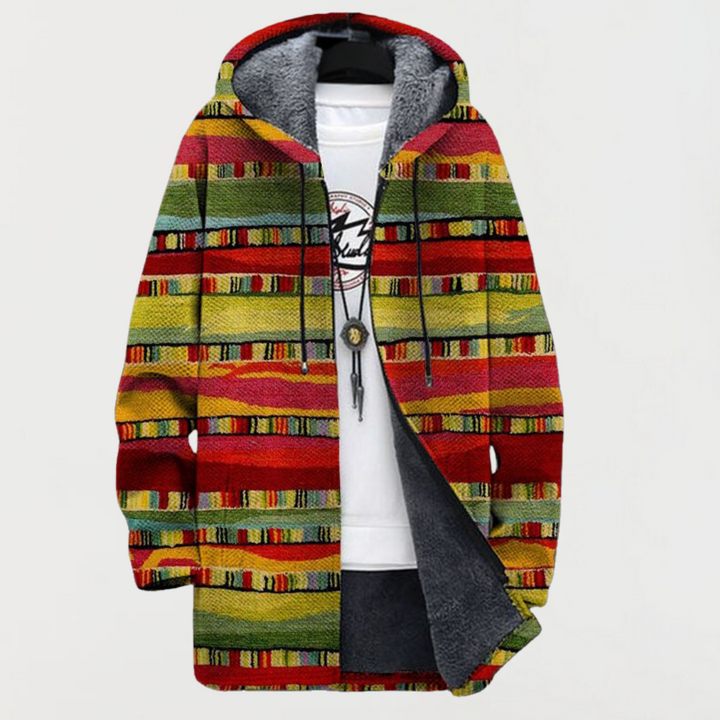 Wiebke | Cardigan mit Kapuze und bunten Ethno-Streifen