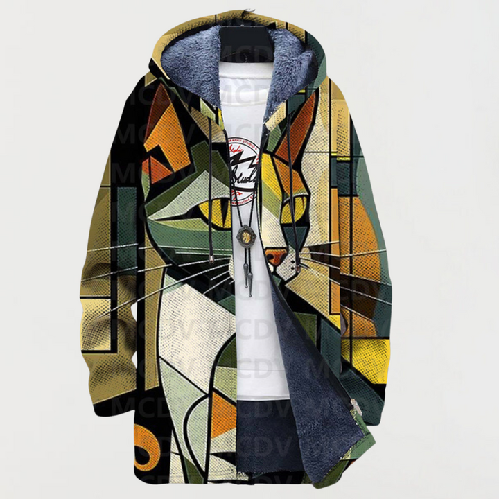 Xenia | Kapuzenjacke mit kubistischem Katzenmuster