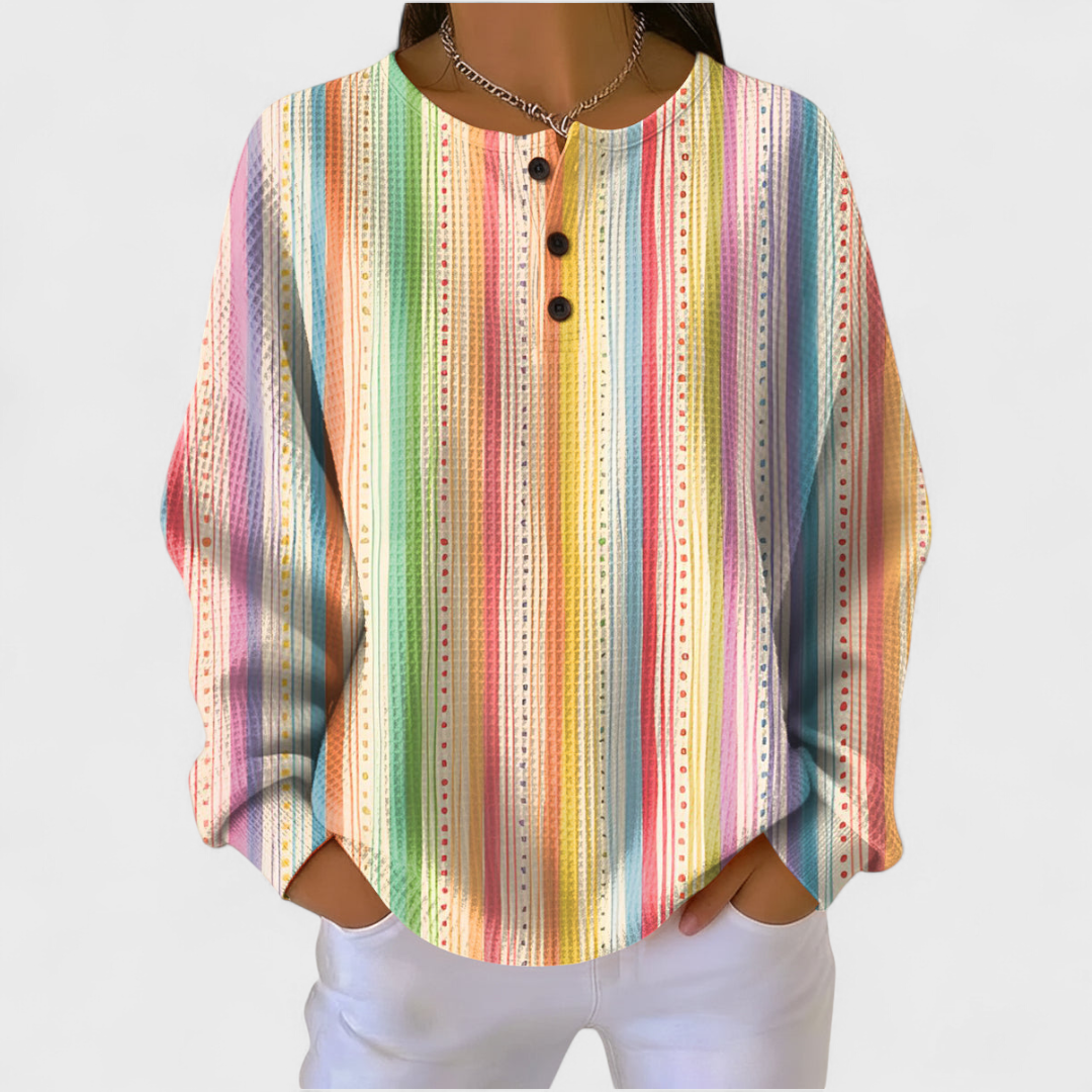 Sara - Pullover mit buntem Streifenmuster und Knopfleiste