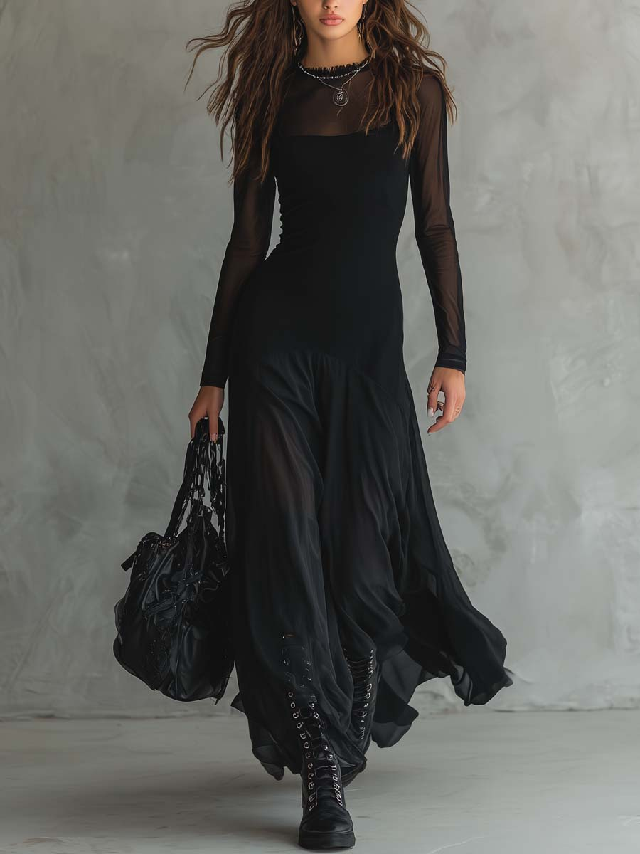 Tilda | Schwarzes Lockeres Maxikleid