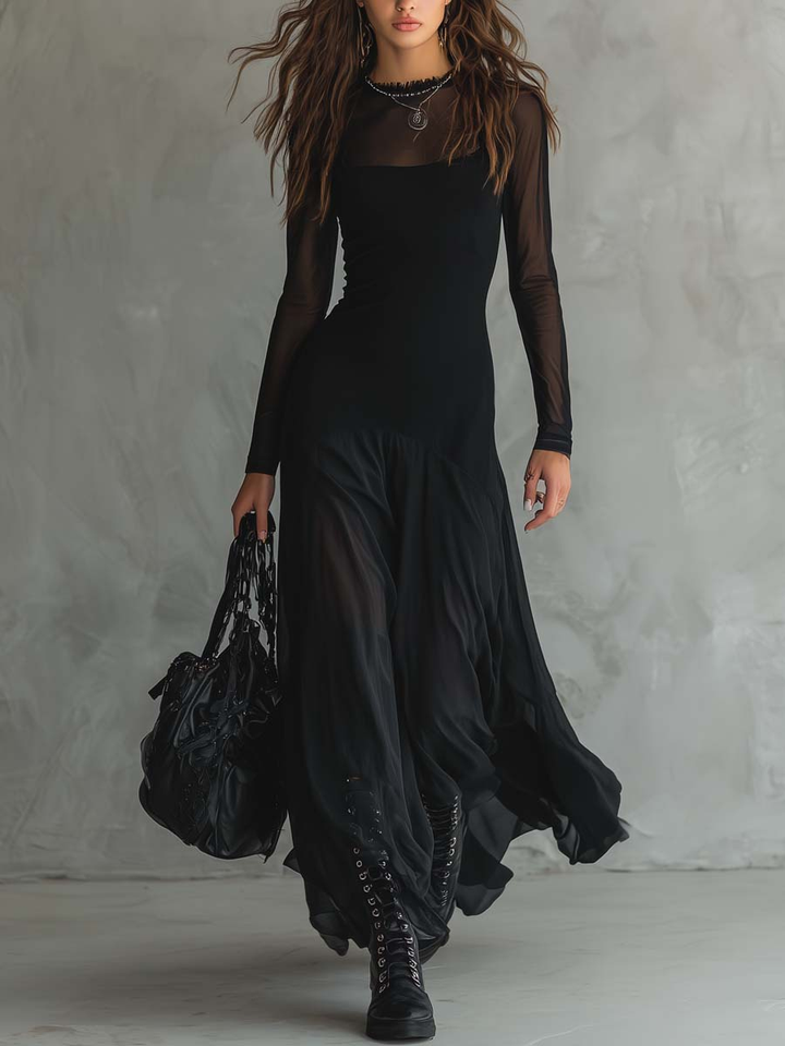 Tilda | Schwarzes Lockeres Maxikleid