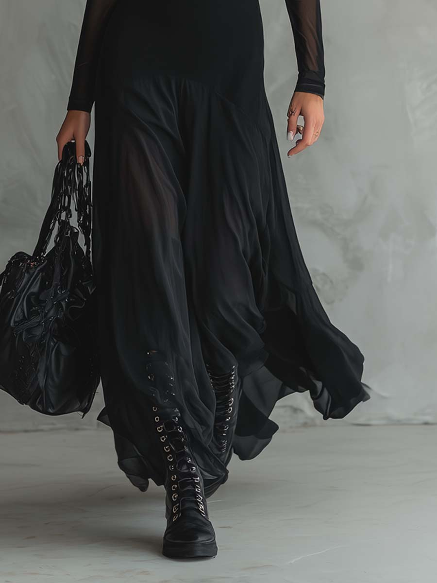 Tilda | Schwarzes Lockeres Maxikleid