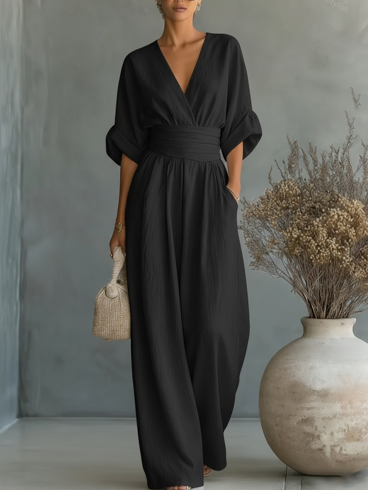 Maja | Eleganter V-Ausschnitt Hochtaillierter Jumpsuit