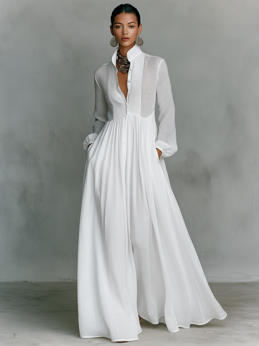 Sita | Maxi Minikleid mit Patchwork, hohem Kragen und langen Ärmeln