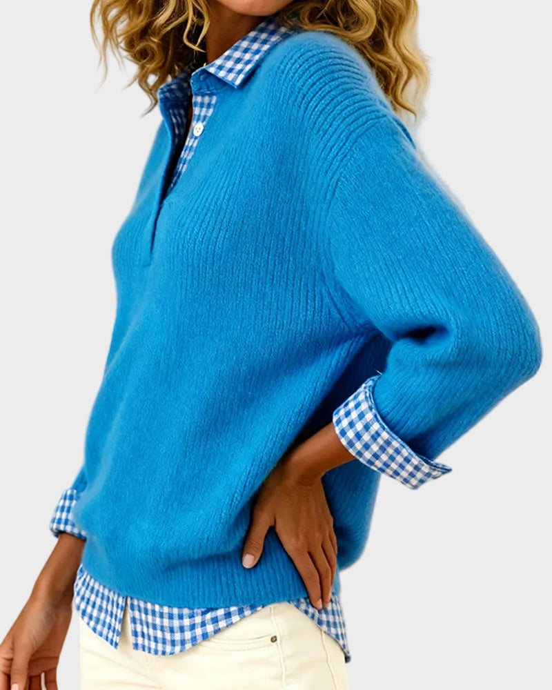 Viktoria - Bunter Pullover mit Patchwork-Karo-Muster