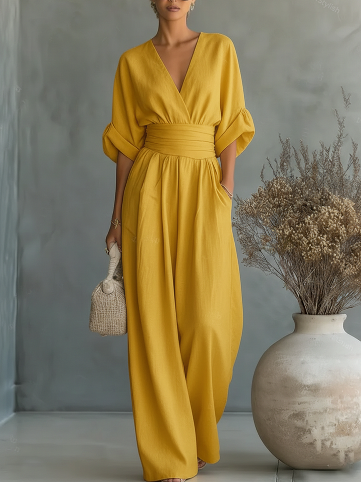 Maja | Eleganter V-Ausschnitt Hochtaillierter Jumpsuit