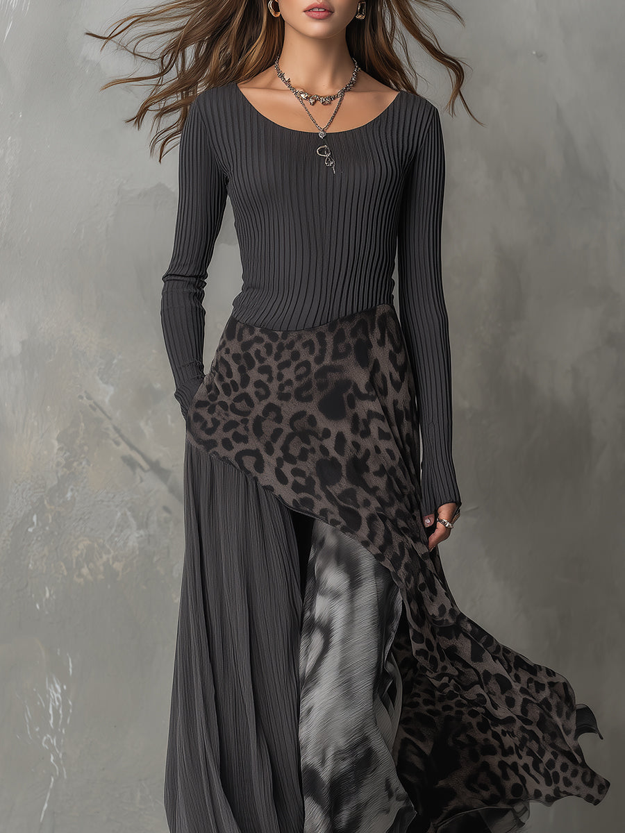 Martina | Langes Kleid mit Leopardenmuster