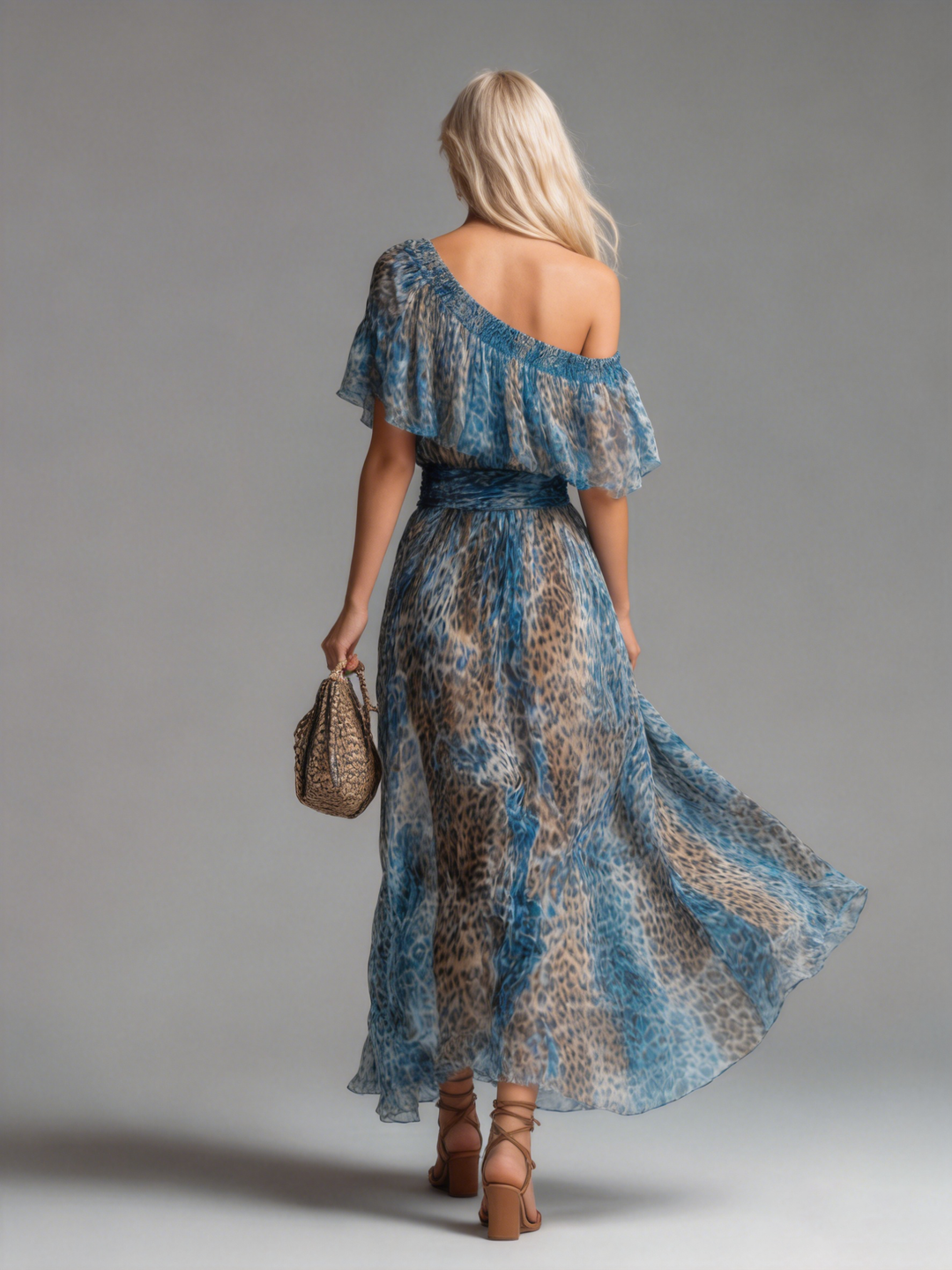 Selvaggia | Leopardenmuster Off-Shoulder Maxi Kleid
