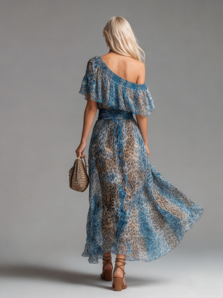 Selvaggia | Leopardenmuster Off-Shoulder Maxi Kleid